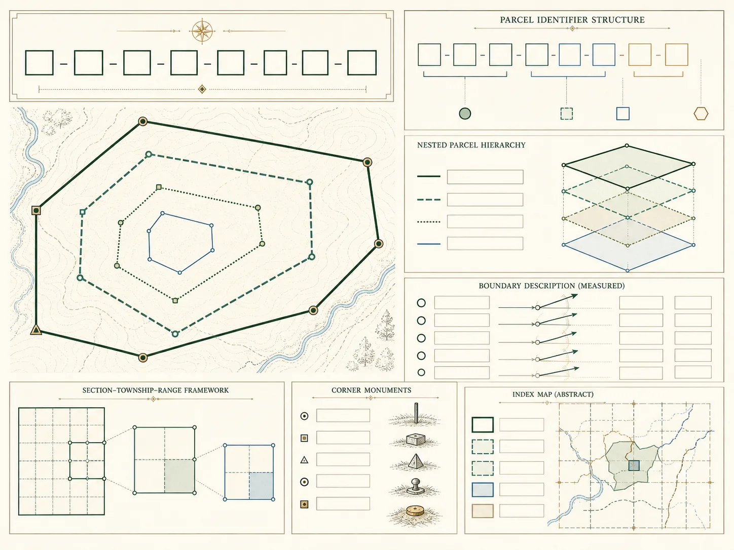 Abstract cartographic illustration for Assessor parcel numbers